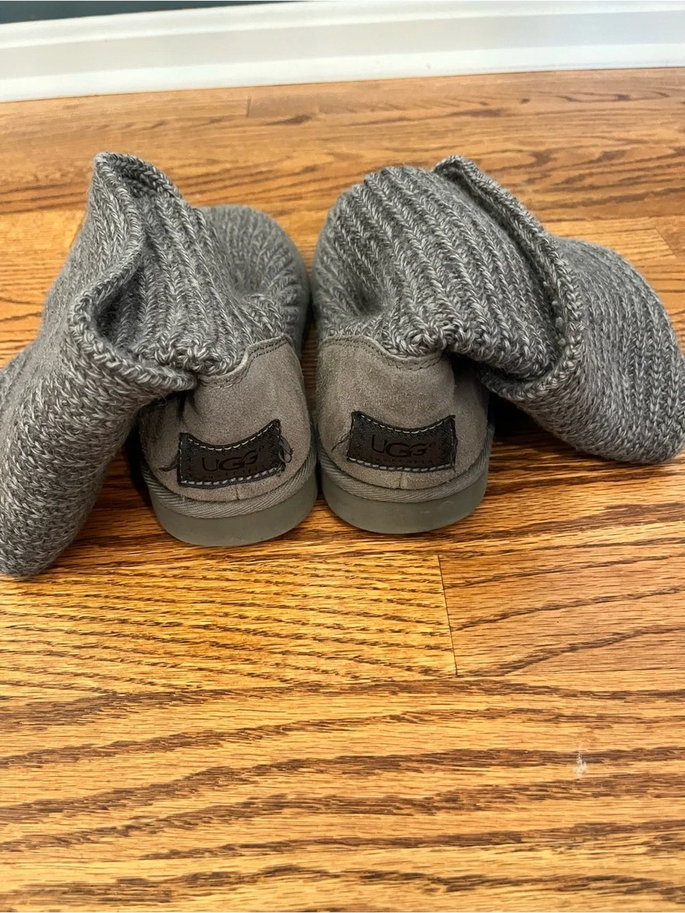 UGG Cozy Knit Fold-Over Boot Slippers in Heather Gray